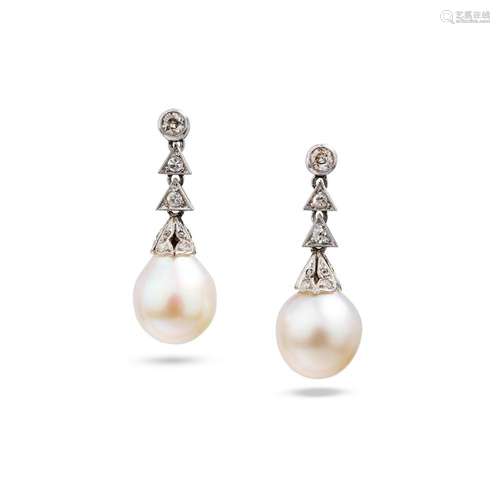 A pair of cultured pearl and diamond earrings