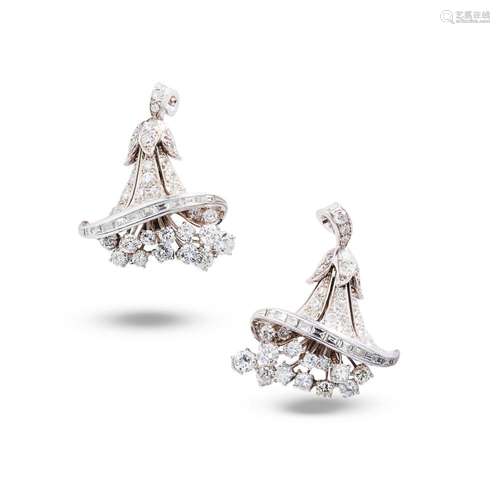 A pair of mid 20th century diamond earrings