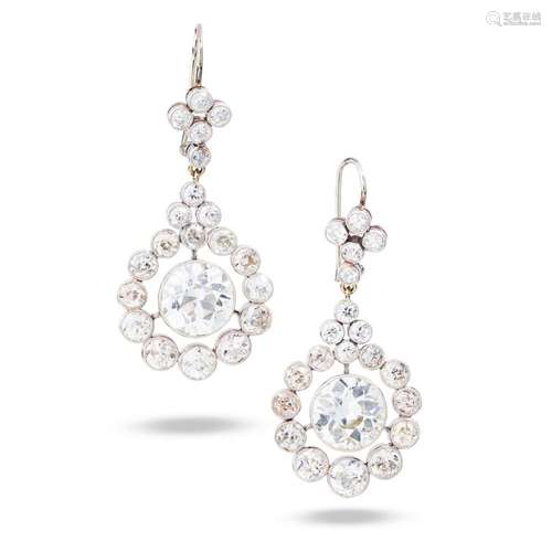 A pair of Belle Epoque diamond earrings, circa 1915