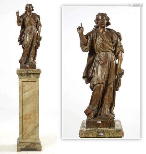 "Saint Jean-Baptiste bénissant" en chêne sculpté p...