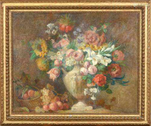 Huile sur toile "Vase de fleurs". Anonyme. Ecole b...