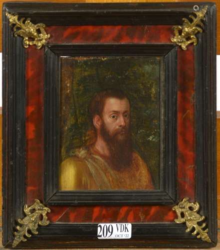 Huile sur panneau "Portrait miniature d'homme". An...