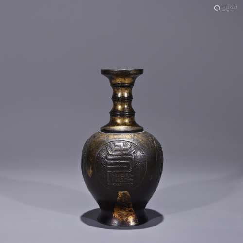 明  铜鎏金福海寿海瓶
