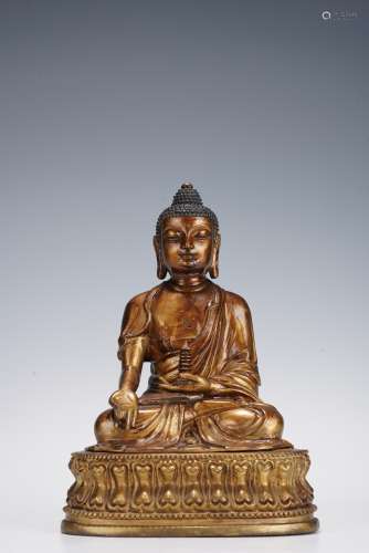 清代 銅泥金釋迦牟尼佛坐像 頸部有傷