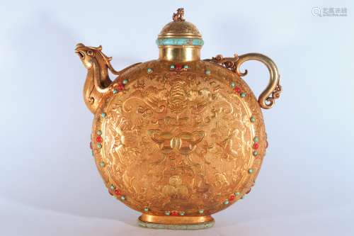 舊藏  鳳首鎏金壺
