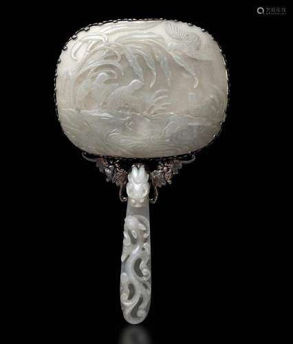 A carved jade mirror, China, Qing Dynasty