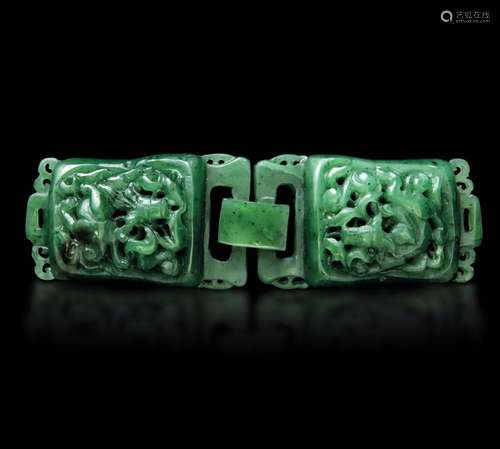 A carved jade buckle, China, Qing Dynasty