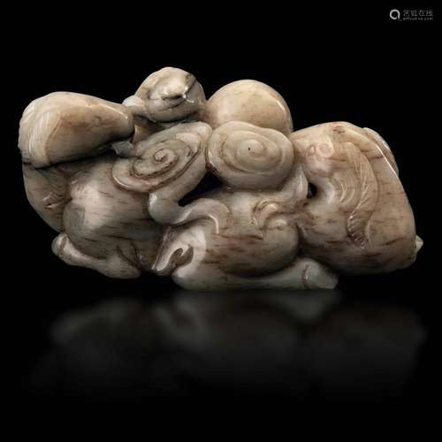 A jade and russet group, China, Ming Dynasty