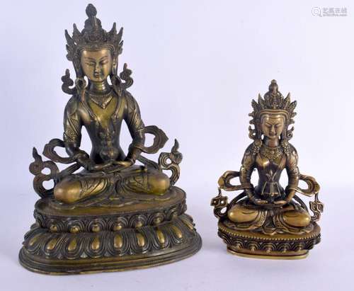 TWO LARGE EARLY 20TH CENTURY CHINESE TIBETAN BRONZE BUDDHAS ...