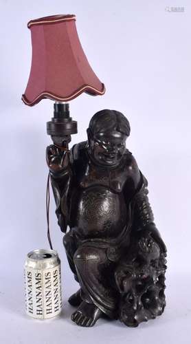 A RARE LARGE 19TH CENTURY CHINESE SILVER INLAID WOOD FIGURE ...