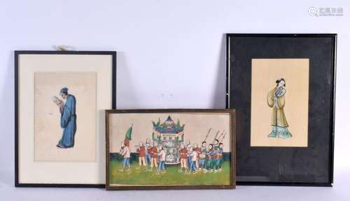 Chinese School (19th Century) 3 x Pith, Watercolours. Larges...