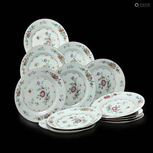 12 Famille Rose plates, China, Qing Dynasty
