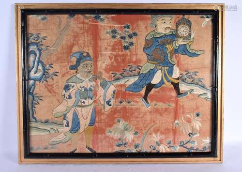 A 19TH CENTURY CHINESE SILKWORK PANEL Qing, depicting figure...