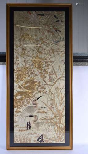 A LARGE 19TH CENTURY JAPANESE MEIJI PERIOD FRAMED SILK WORK ...