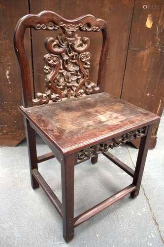 A 19TH CENTURY CHINESE CARVED WOOD SINGLE CHAIR Qing. 88 cm ...