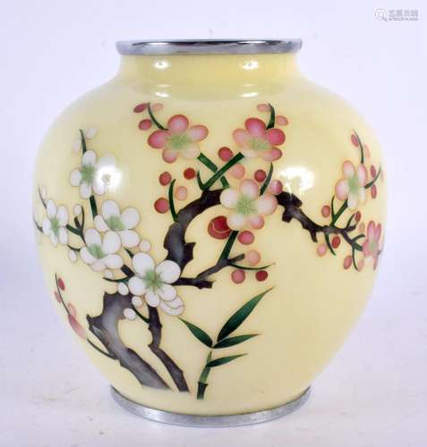 A JAPANESE TAISHO PERIOD YELLOW GROUND CLOISONNE ENAMEL VASE...