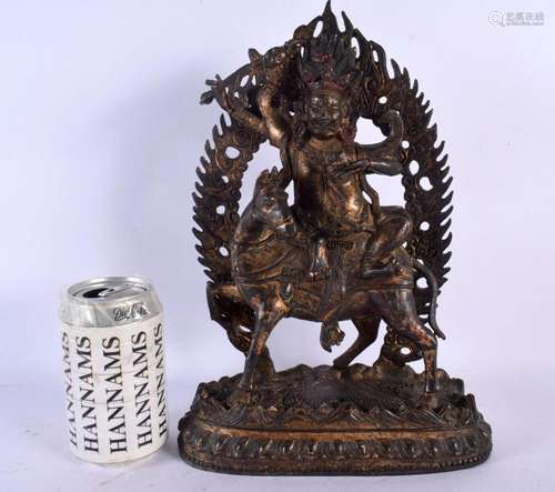 A LARGE CHINESE SINO TIBETAN POLYCHROMED LACQUERED BRONZE BU...