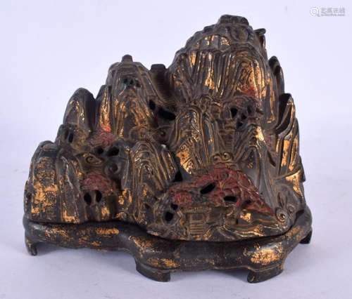 AN UNUSUAL CHINESE LACQUERED BRONZE MOUNTAIN AND COVER 20th ...