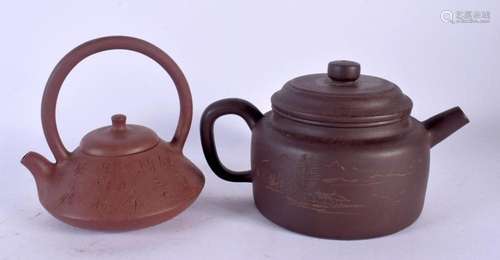 TWO CHINESE YIXING POTTERY TEAPOTS AND COVER 20th Century. L...