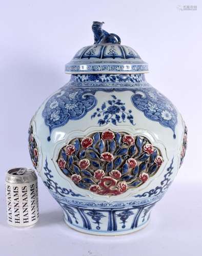 A LARGE CHINESE BLUE AND WHITE ENAMELLED JAR AND COVER 20th ...