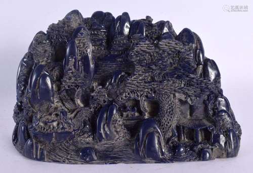 A LARGE CHINESE CARVED LAPIS LAZULI TYPE MOUNTAIN BOULDER 20...