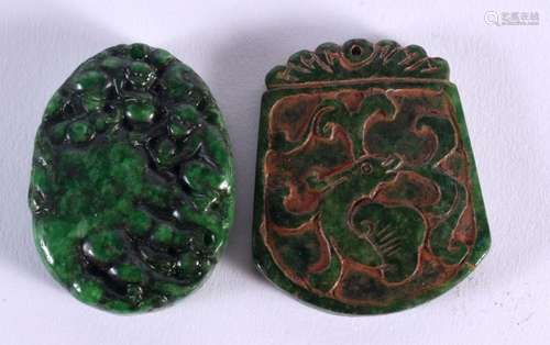 TWO CHINESE JADE PENDANTS 20th Century. 5 cm x 4 cm. (2)