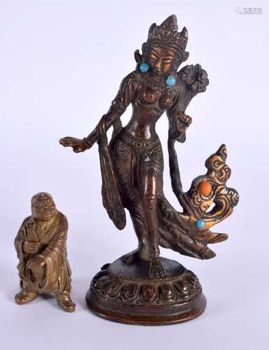 A CHINESE TIBETAN JEWELLED BRONZE BUDDHA 20th Century, toget...