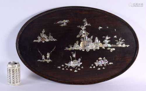 A LARGE 19TH CENTURY CHINESE CARVED HARDWOOD MOTHER OF PEARL...