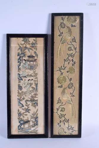 TWO 19TH CENTURY CHINESE SILK WORK EMBROIDERED PANELS Qing. ...