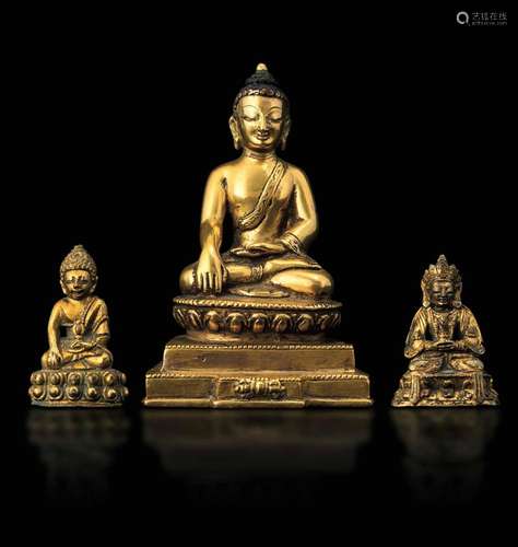 Three small bronze Buddhas, China, Qing Dynasty