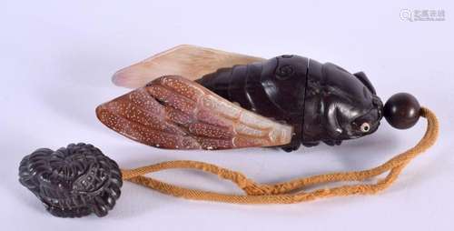 A JAPANESE CARVED BOXWOOD FLY INRO with netsuke. Inro 12 cm ...