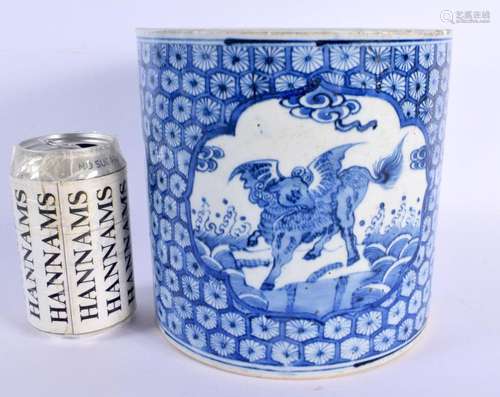 A CHINESE BLUE AND WHITE PORCELAIN BRUSH POT 20th Century, p...