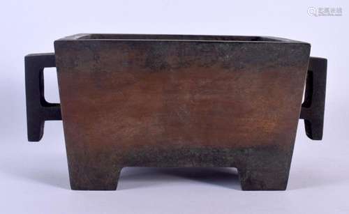 A CHINESE TWIN HANDLED BRONZE CENSER 20th Century. 18.5 cm w...