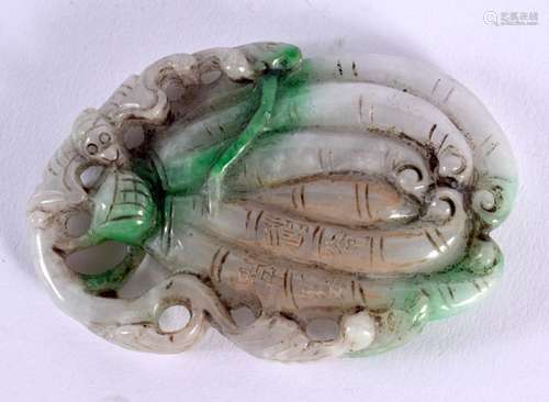 A CHINESE CARVED JADEITE PLAQUE 20th Century. 9 cm x 6 cm.