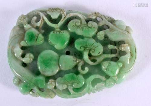 A CHINESE CARVED JADEITE PLAQUE 20th Century. 10.5 cm x 7 cm...