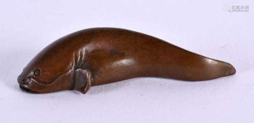 A JAPANESE BRONZE CATFISH OKIMONO. 5.75 cm x 2 cm.