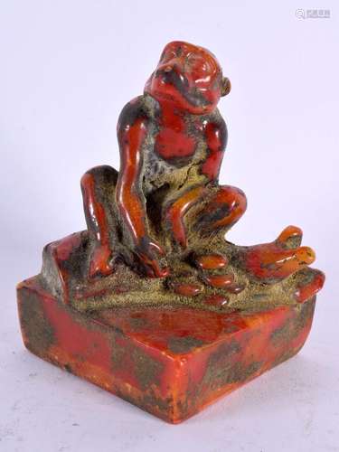 A CHINESE CARVED STONE MONKEY SEAL 20th Century. 11 cm x 7 c...