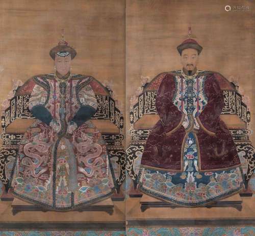 Two large paintings on silk, China, Qing Dynasty