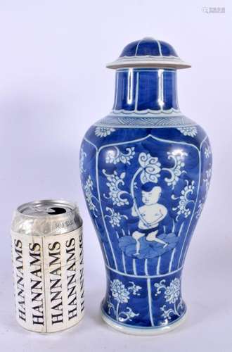 A CHINESE BLUE AND WHITE PORCELAIN VASE AND COVER 20th Centu...