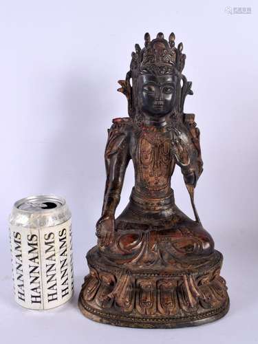 A LARGE POLYCHROMED LACQUER BRONZE FIGURE OF A BUDDHA 20th C...