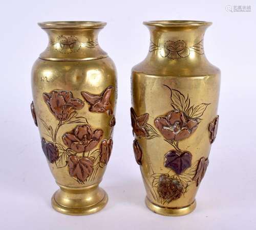 A PAIR OF 19TH CENTURY JAPANESE MIXED METAL BRONZE VASES dec...