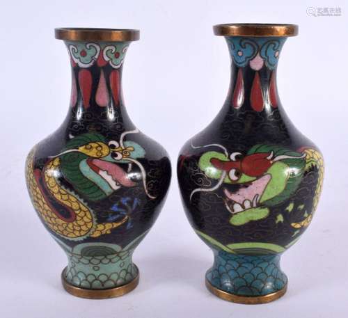 A PAIR OF CHINESE REPUBLICAN PERIOD CLOISONNE ENAMEL VASES. ...