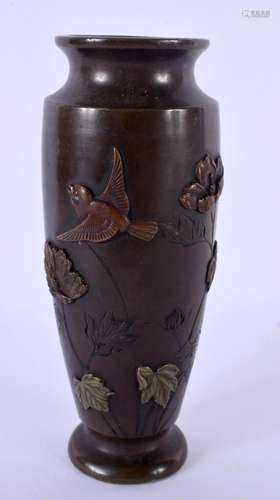 A 19TH CENTURY JAPANESE MEIJI PERIOD BRONZE ONLAID VASE deco...