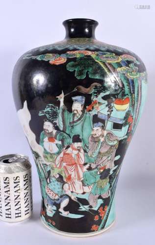 A LARGE CHINESE FAMILLE NOIRE PORCELAIN MEIPING VASE 20th Ce...