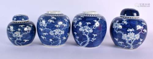 FOUR 19TH CENTURY CHINESE BLUE AND WHITE GINGER JARS Kangxi ...