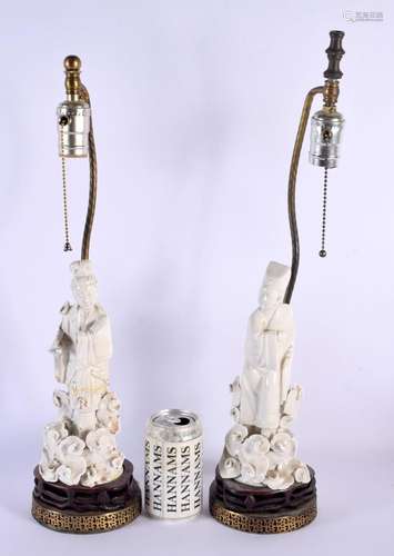 A LARGE PAIR OF 19TH CENTURY CHINESE BLANC DE CHINE PORCELAI...