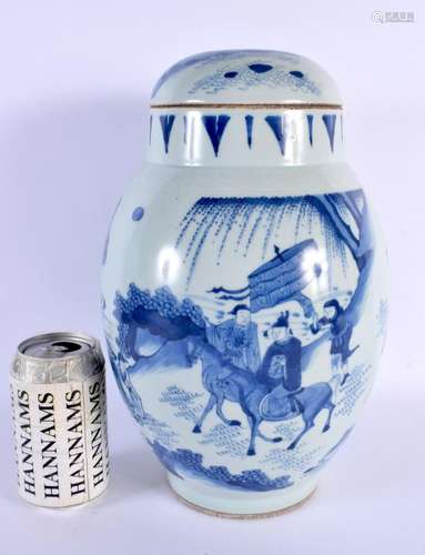 A LARGE CHINESE BLUE AND WHITE PORCELAIN JAR AND COVER 20th ...