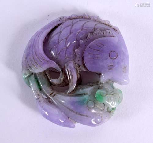 A CHINESE CARVED LAVENDER JADE FISH PLAQUE 20th Century. 5.7...