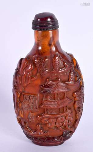 A CHINESE CARVED AMBER TYPE SNUFF BOTTLE 20th Century. 8.25 ...