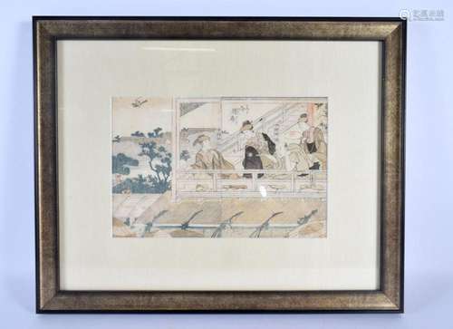 A 19TH CENTURY JAPANESE MEIJI PERIOD WOODBLOCK PRINT. 42 cm ...